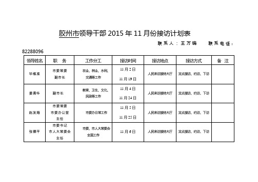 胶州市领导干部2015年11月份接访计划表