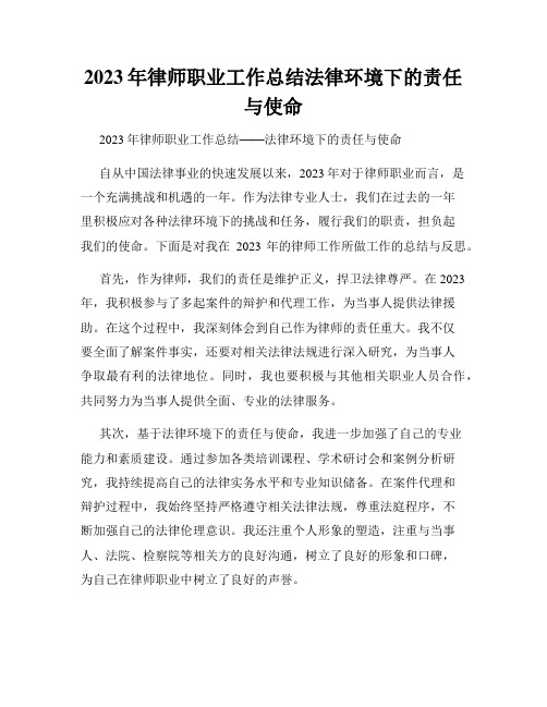 2023年律师职业工作总结法律环境下的责任与使命