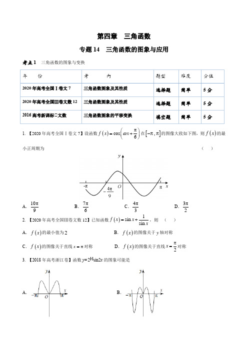 专题14 三角函数的图象与应用(原卷版)