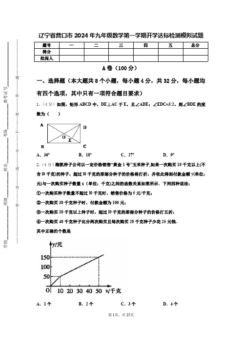 辽宁省营口市2024年九年级数学第一学期开学达标检测模拟试题【含答案】