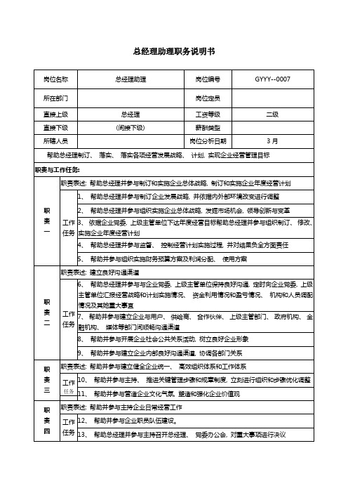 医药公司总经理助理职务说明书