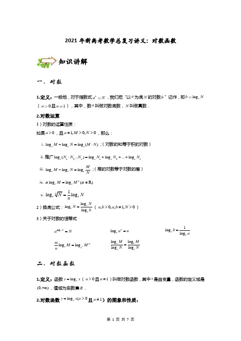 2021年新高考数学总复习讲义：对数函数