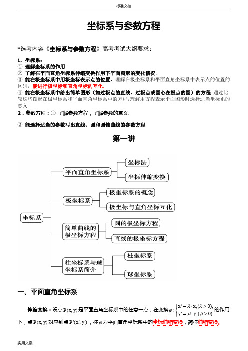 选修4-4坐标系与全参数方程知识点及经典例题