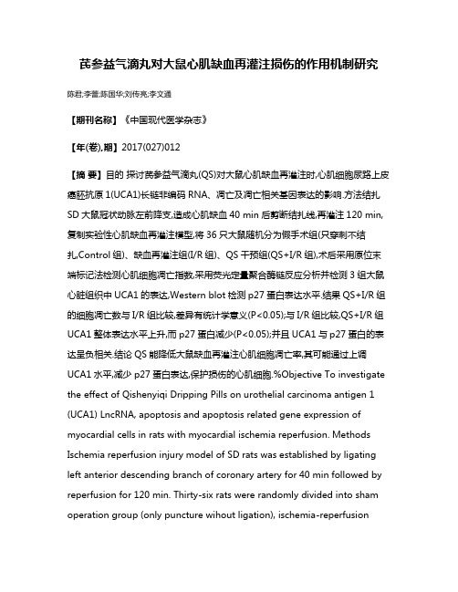 芪参益气滴丸对大鼠心肌缺血再灌注损伤的作用机制研究