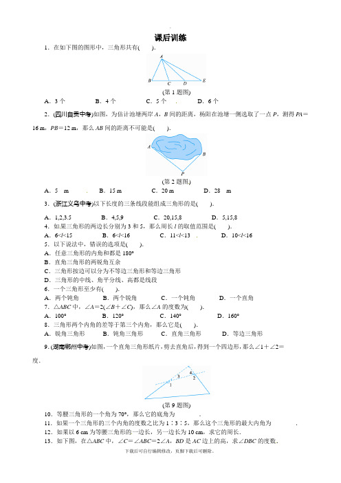 沪科版数学八年级上册13.1三角形中的边角关系  练习1