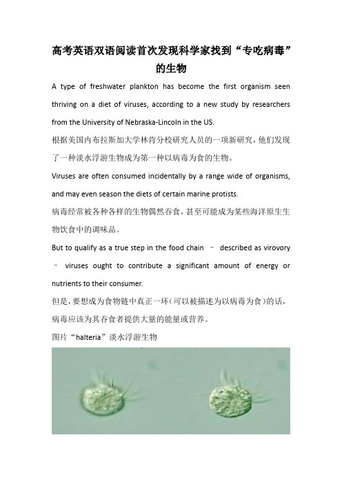 高考英语双语阅读首次发现科学家找到“专吃病毒”的生物