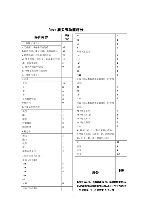 Neer肩关节功能评分