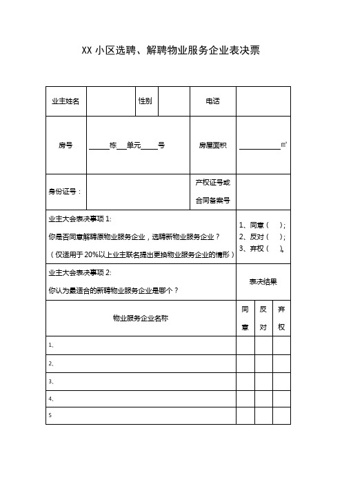 54选聘、解聘物业服务企业表决票