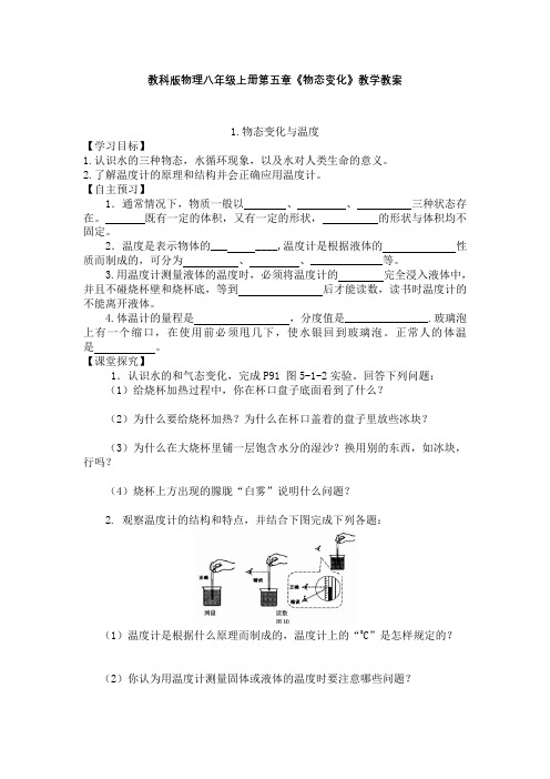 教科版物理八年级上册第五章《物态变化》教学教案