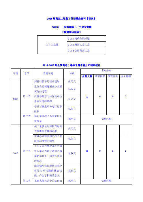 2016届高三二轮复习英语精品资料 专题03 阅读理解Ⅰ：主旨大意题含解析