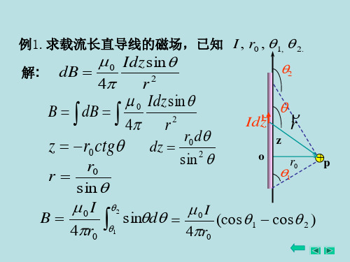 例1求载流长直导线的磁场,已知