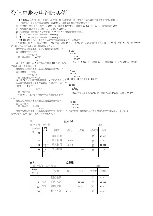 登记总账及明细账实例