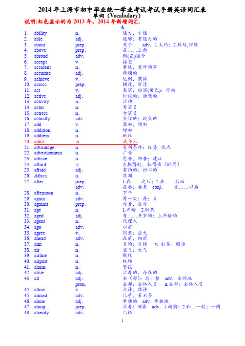 2014年考试手册英语词汇表