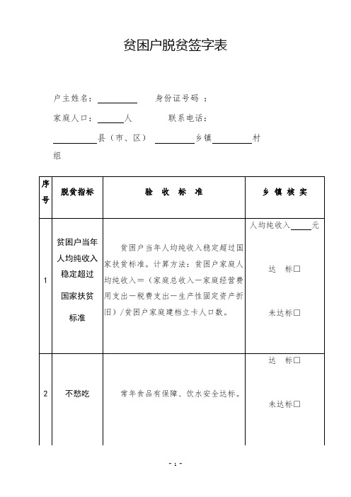 贫困户脱贫签字表