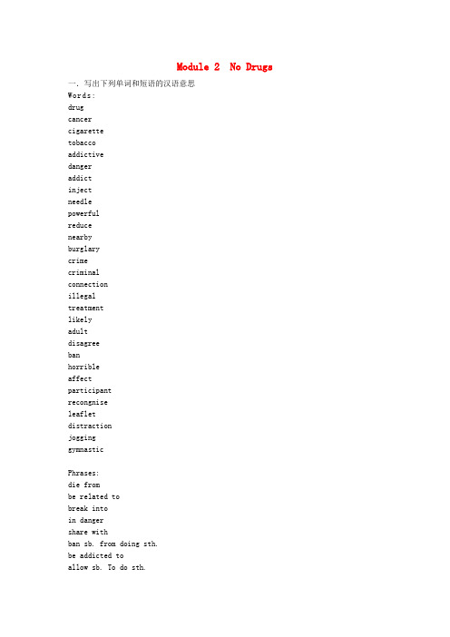 高中英语 Module 2 No Drugs No Drugs导学案(无答案)外研版必修2