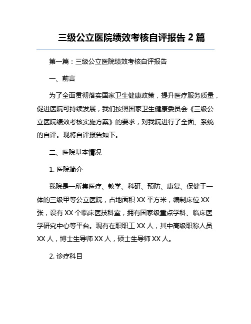 三级公立医院绩效考核自评报告2篇