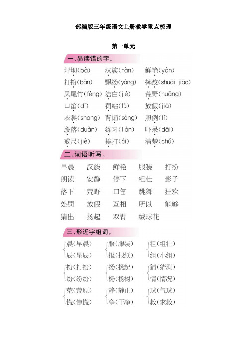 2018年部编版三年级语文上册教学重点梳理