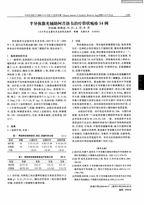 半导体激光辅助阿昔洛韦治疗带状疱疹54例