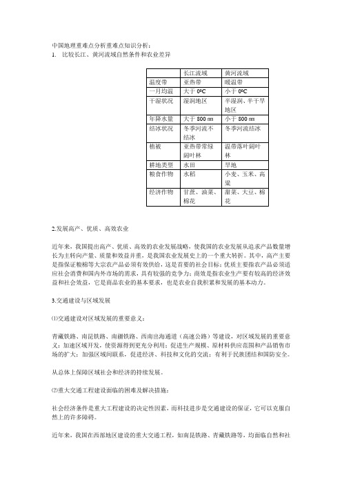 中国地理重难点分析重难点知识分析：