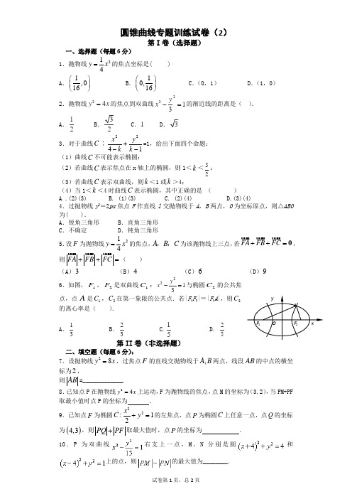 圆锥曲线专题训练试卷(2)