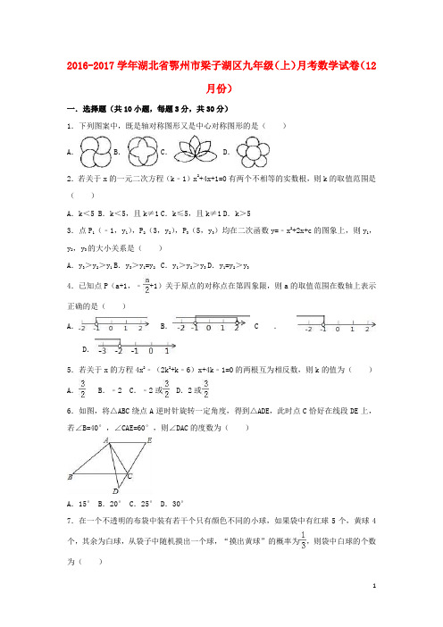 九年级数学上学期12月月考试卷(含解析) 新人教版