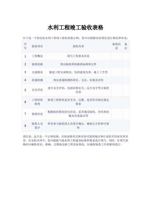 水利工程竣工验收表格