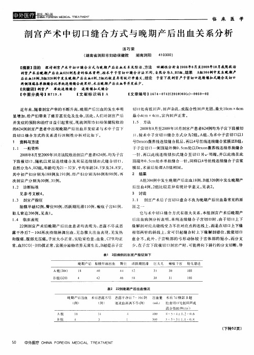 剖宫产术中切口缝合方式与晚期产后出血关系分析