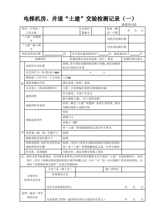 【工程表格模板】电梯机房井道“土建”交验检测记录一