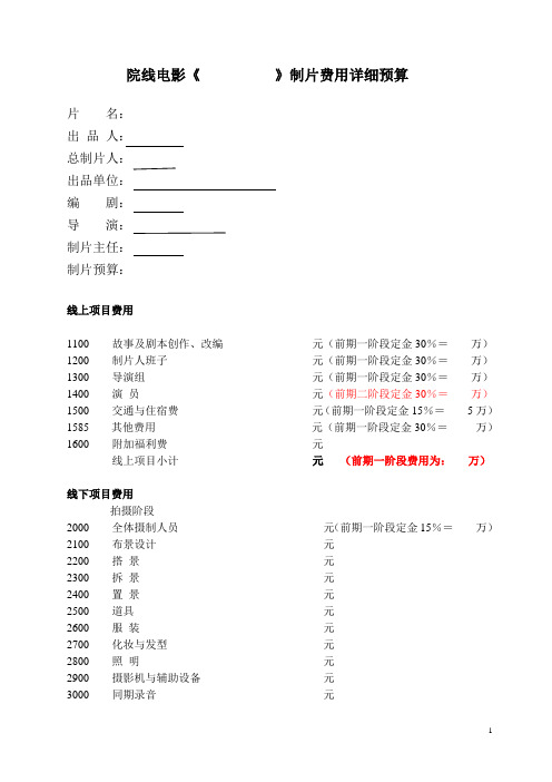 制片费用预算表