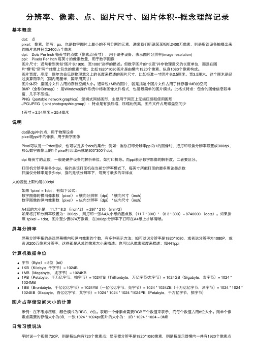 分辨率、像素、点、图片尺寸、图片体积--概念理解记录