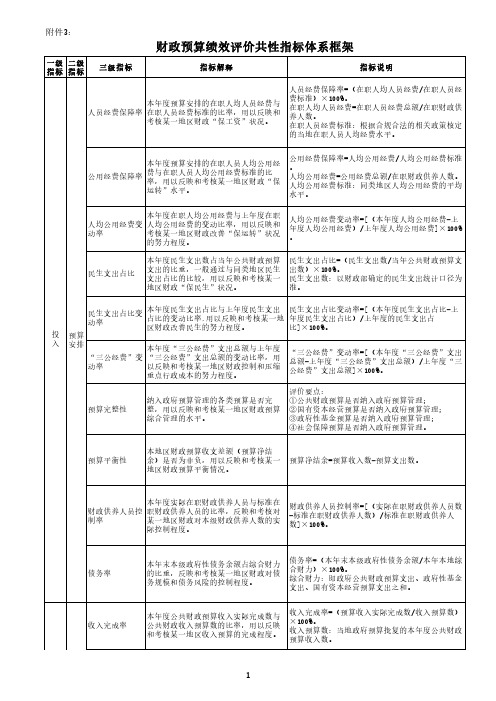 财政预算绩效评价共性指标体系框架