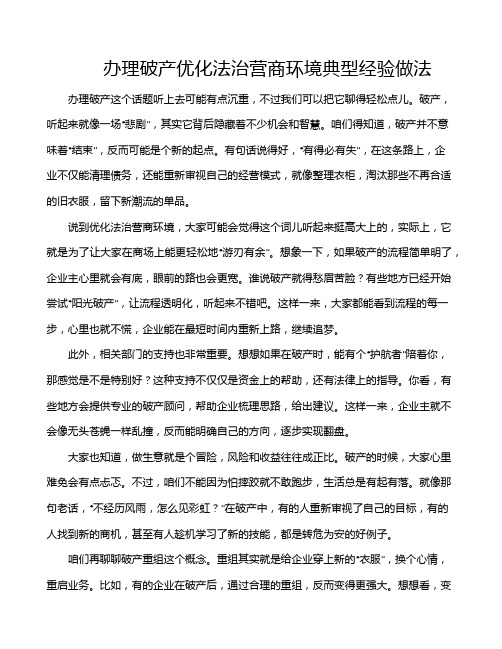 办理破产优化法治营商环境典型经验做法