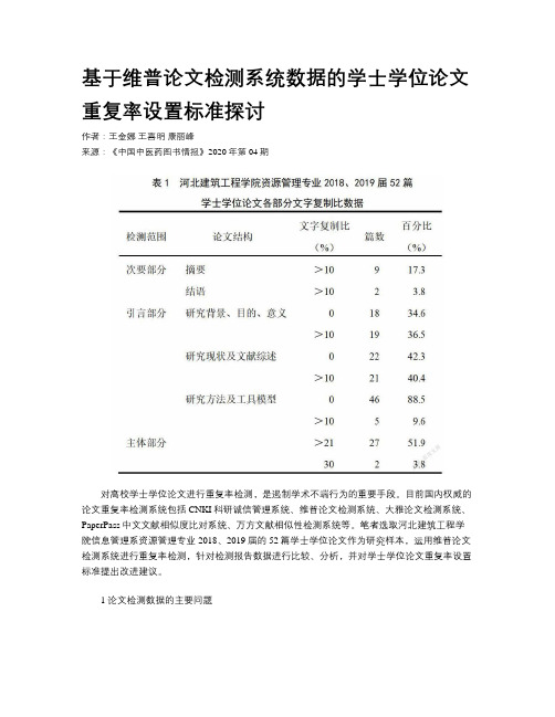 基于维普论文检测系统数据的学士学位论文重复率设置标准探讨