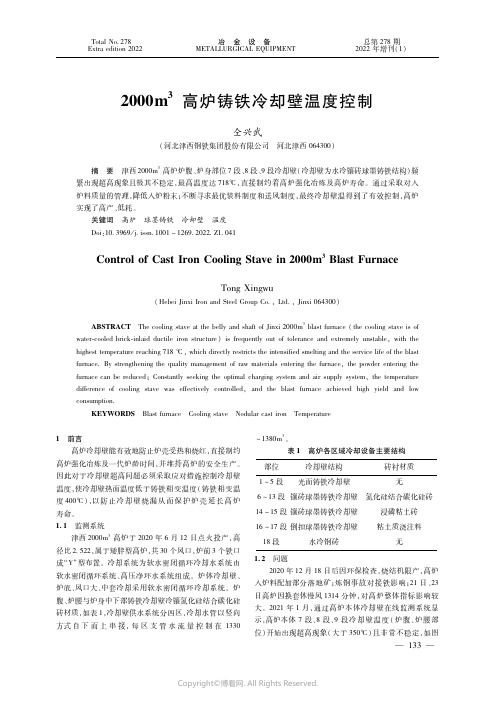 ２０００ｍ３高炉铸铁冷却壁温度控制