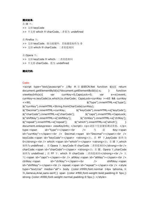 JAVASCRIPT 关于键盘事件中keyCode、which和charCode 的兼容性测试
