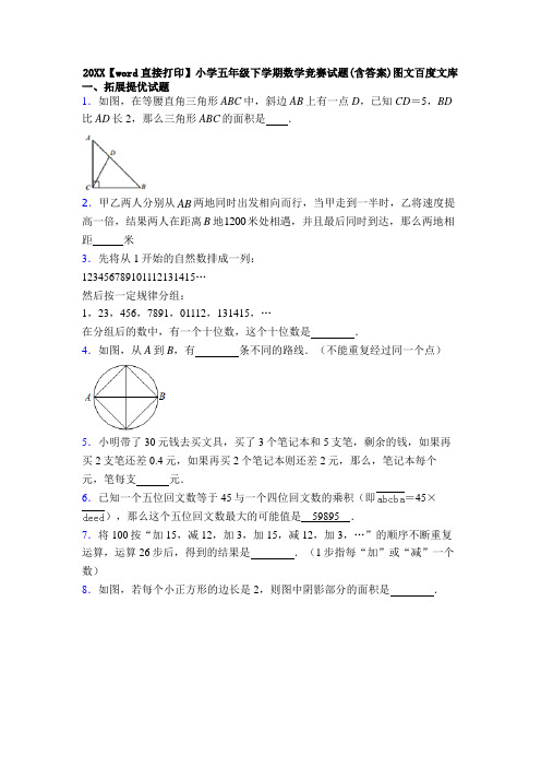 20XX【word直接打印】小学五年级下学期数学竞赛试题(含答案)图文百度文库