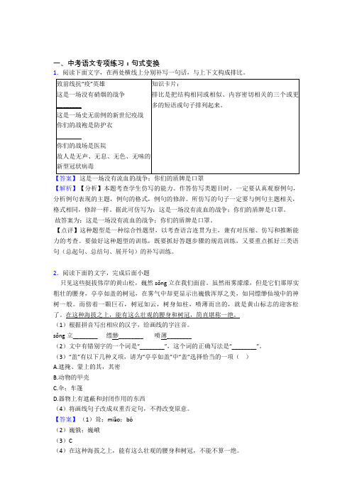 新部编初中中考语文配套练习册句式变换答案及解析