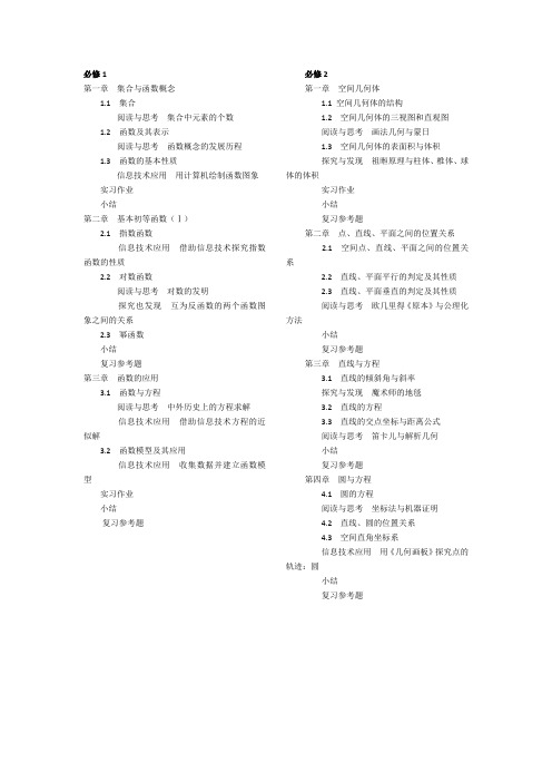 人教版高中数学必修选修目录