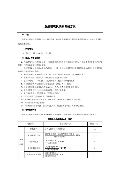 总经理责权利绩效考核方案