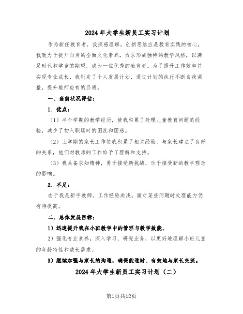 2024年大学生新员工实习计划（六篇）