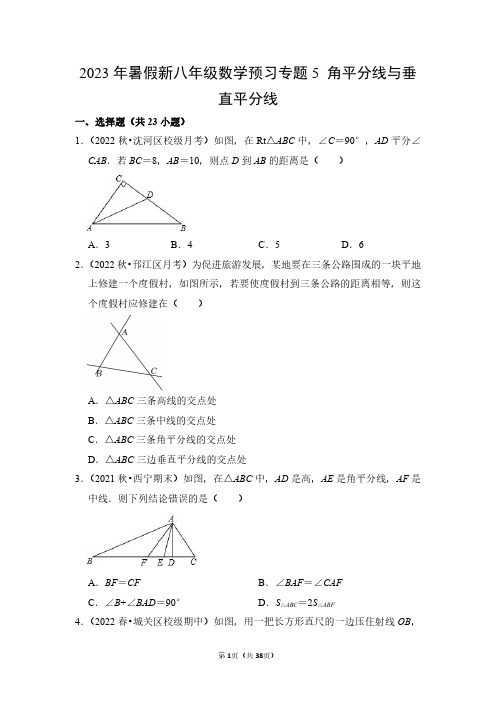 2023年暑假新八年级数学预习专题5：角平分线与垂直平分线(精练教师版)