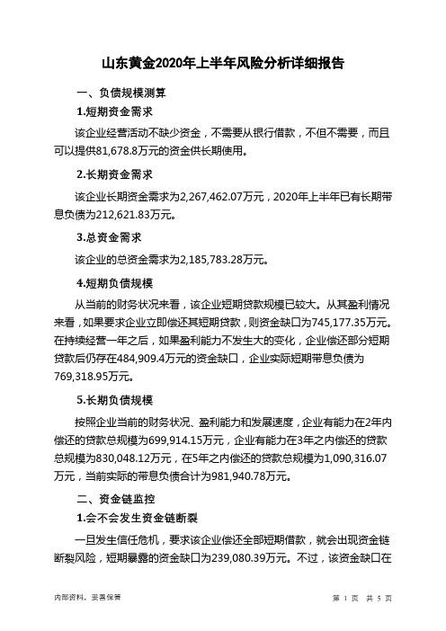 山东黄金2020年上半年财务风险分析详细报告