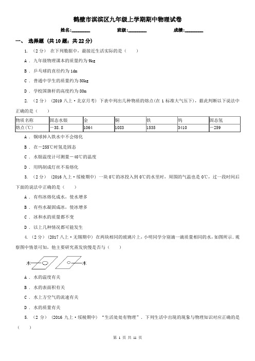 鹤壁市淇滨区九年级上学期期中物理试卷