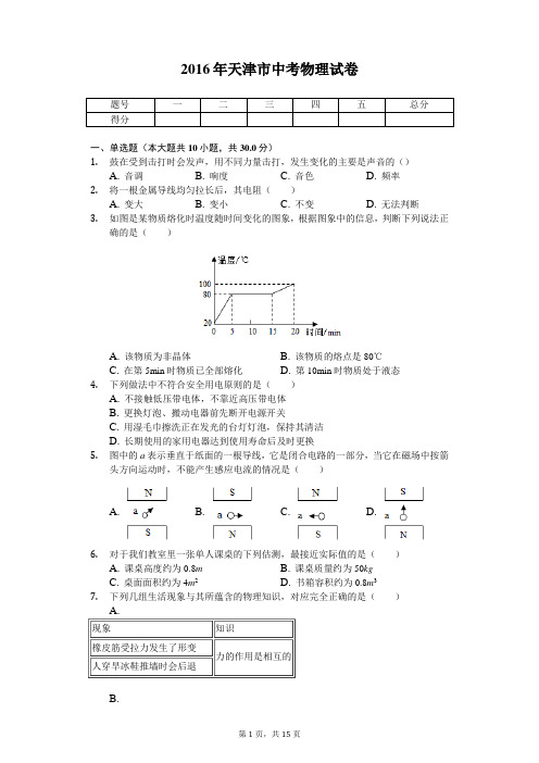 2016年天津市中考物理试卷