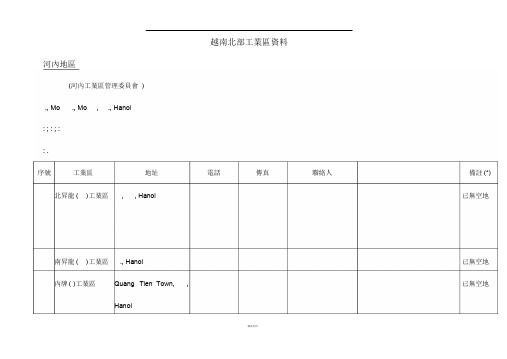 越南北部工业区资料