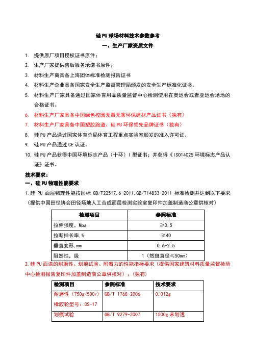 硅PU技术参数