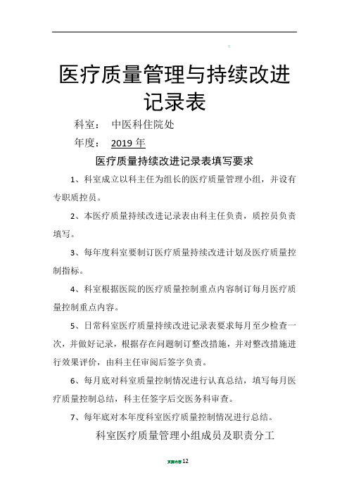 医疗质量管理和持续改进记录表(中医科)