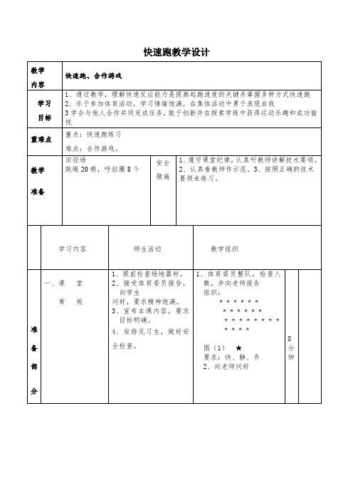 人教版高中《体育与健康》全一册《快速跑》教学设计