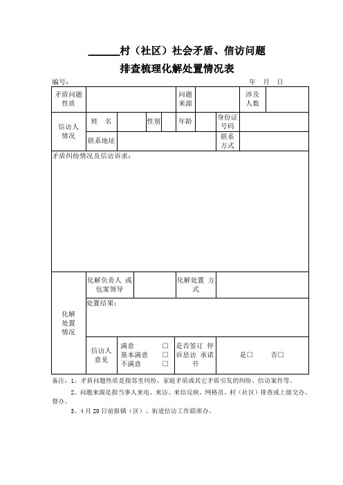 村社区社会矛盾、信访问题排查梳理化解处置情况表