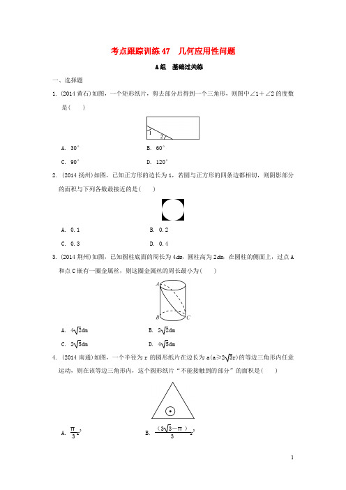 浙江省中考数学总复习 考点跟踪训练47 几何应用性问题(无答案)